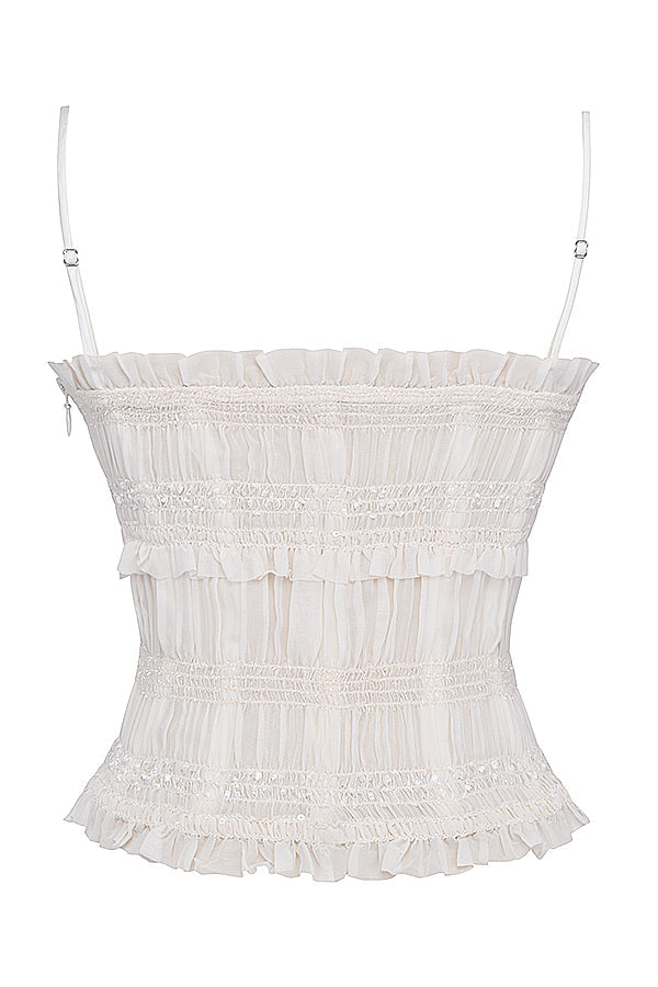 Corset plissé ivoire à paillettes