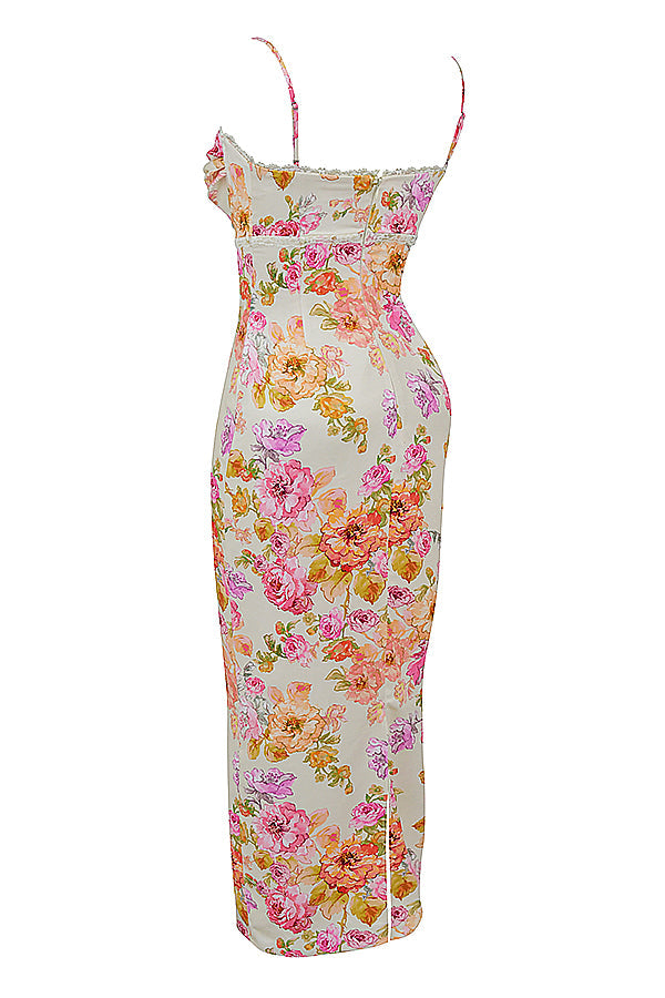 Robe longue ivoire à fleurs