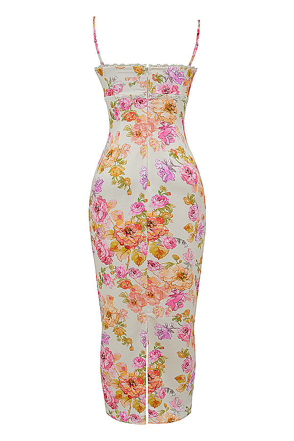 Robe longue ivoire à fleurs