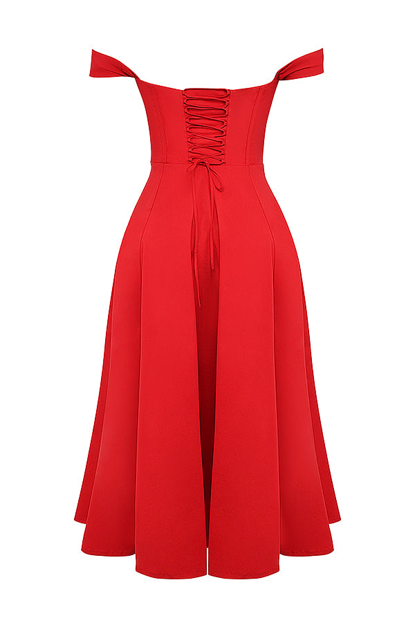 Robe d'été midi rouge foncé