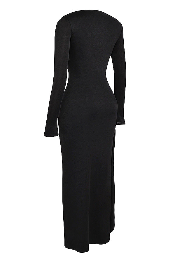 Robe longue noire découpée