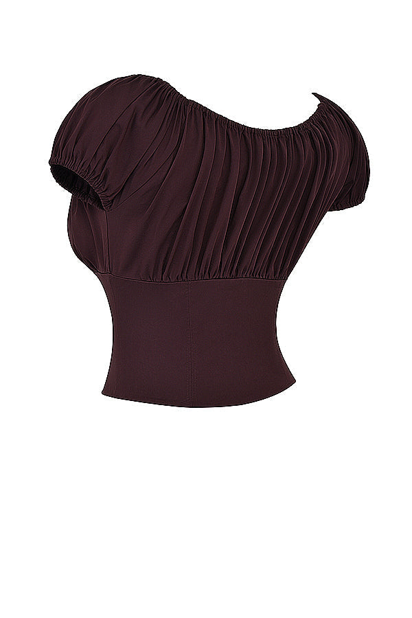 Top à volants en marron foncé et jupe midi à volants