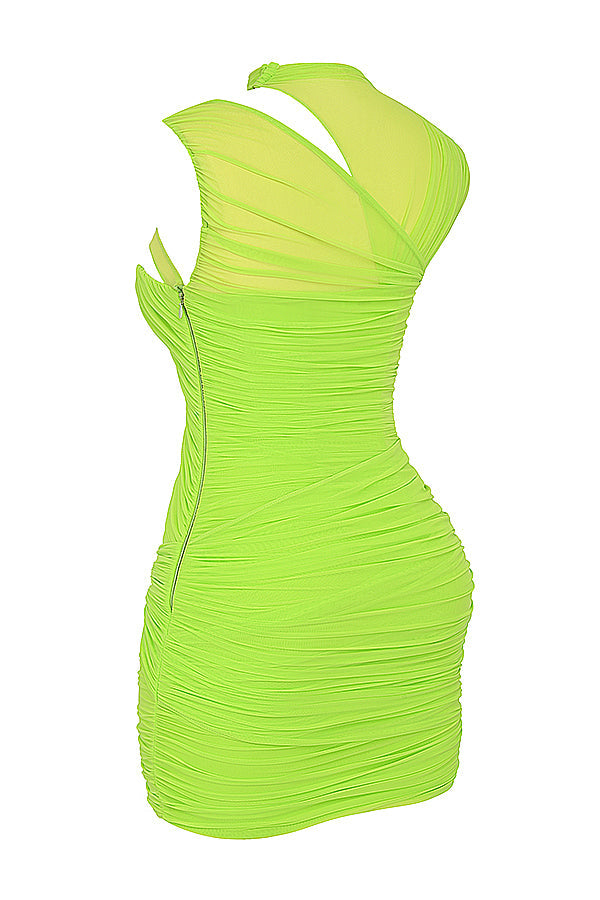 Mini-robe vert fluo à plis