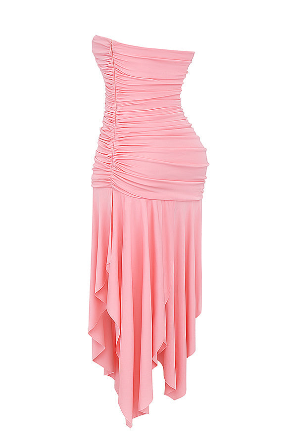 Robe asymétrique à plis abricot