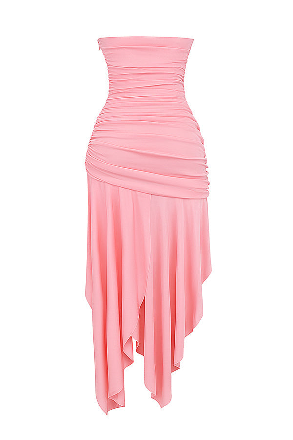 Robe asymétrique à plis abricot