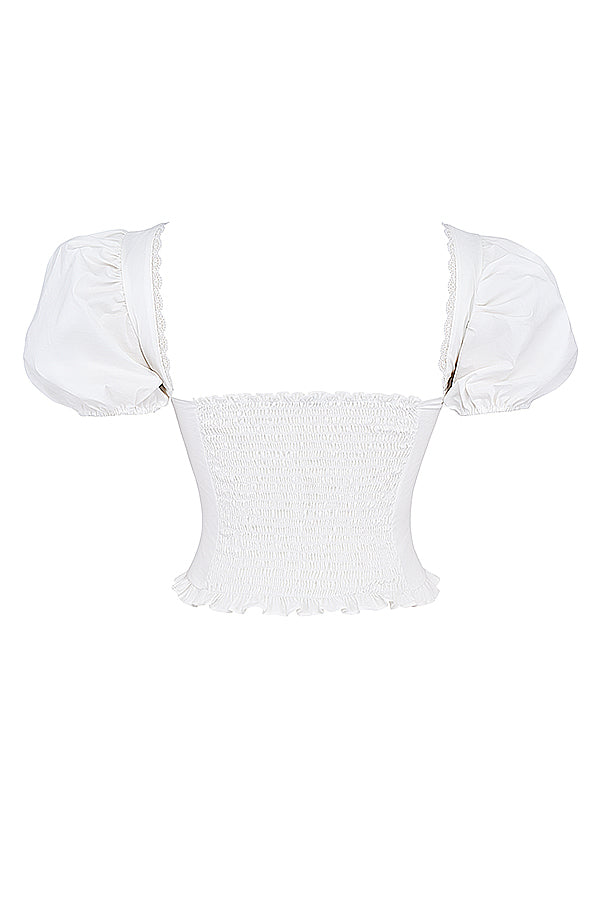Haut plissé blanc avec mini-jupe portefeuille plissée Stone