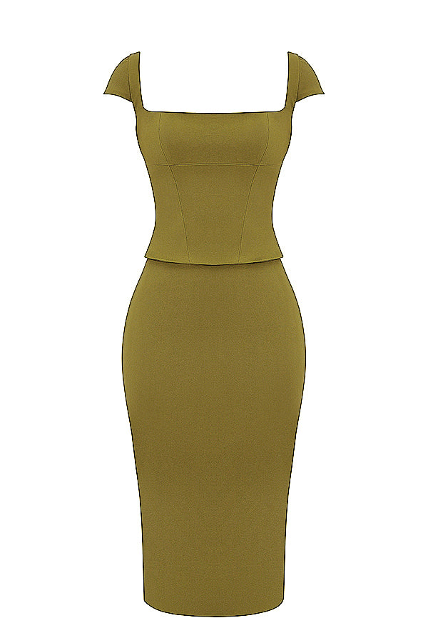 Robe midi avec corset vert olive