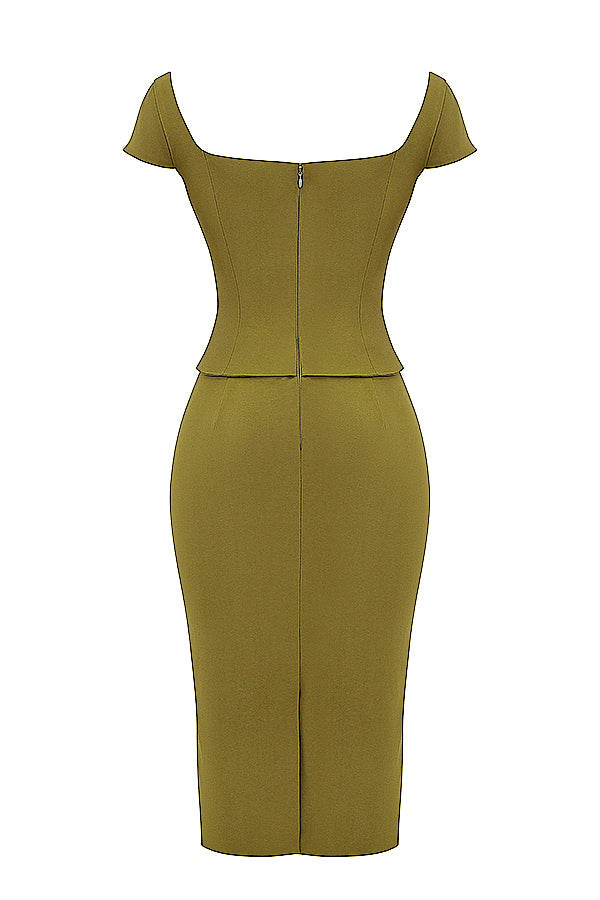 Robe midi avec corset vert olive