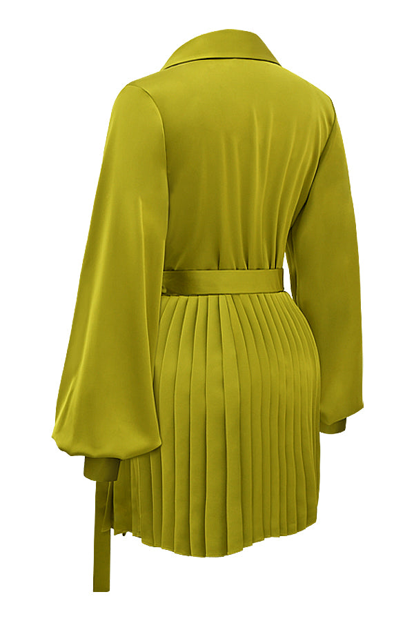 Robe chemise plissée chartreuse