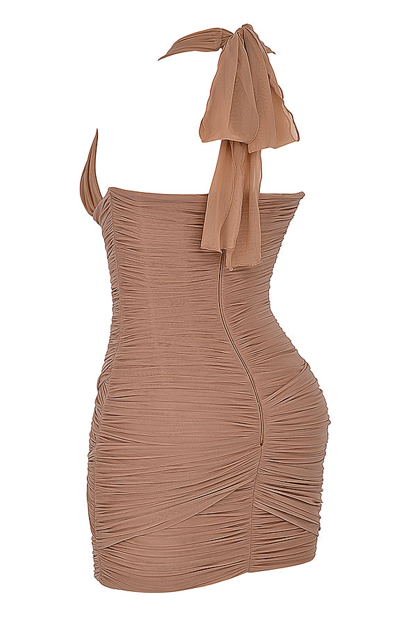 Mini-robe froncée noisette