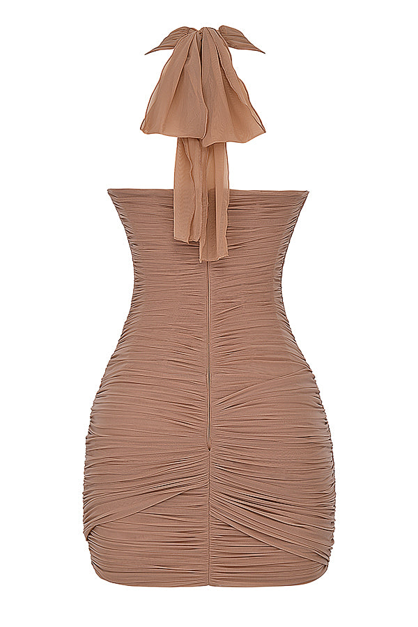 Mini-robe froncée noisette
