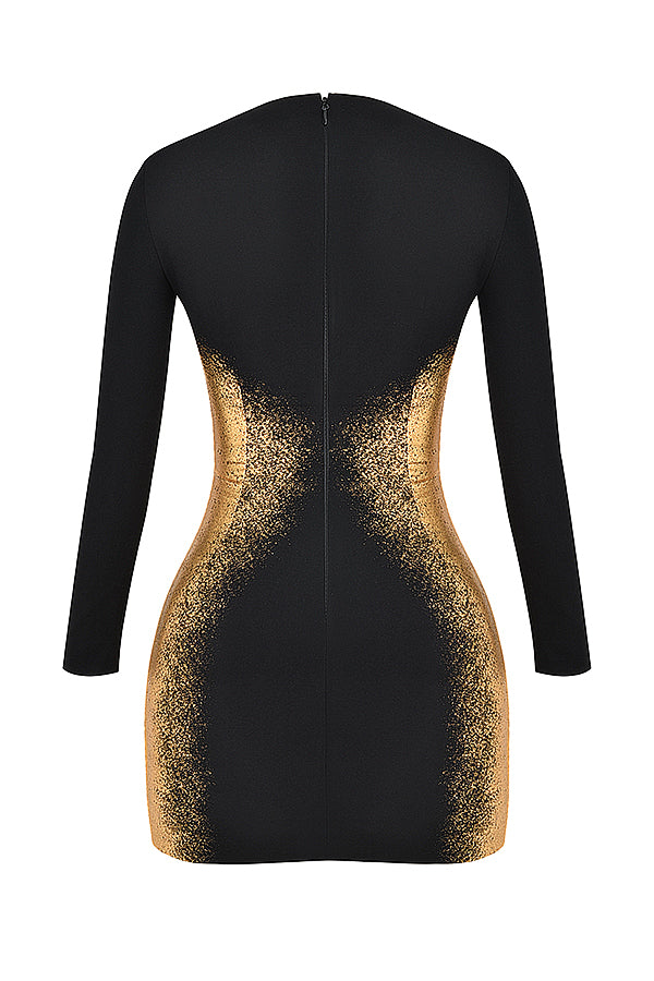 Mini-robe noire dorée avec imprimé métallisé