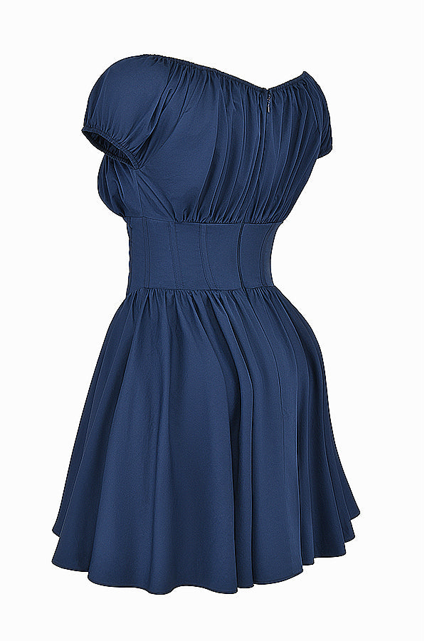 Mini-robe bleu marine française à plis