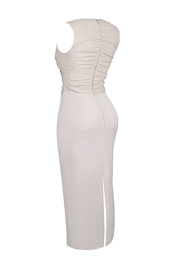 Robe longue en cuir vegan écru