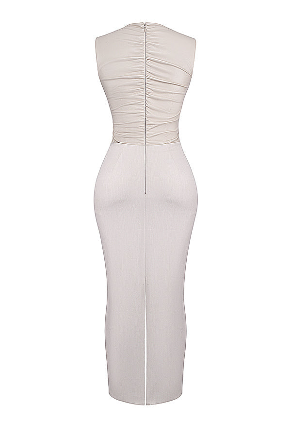Robe longue en cuir vegan écru