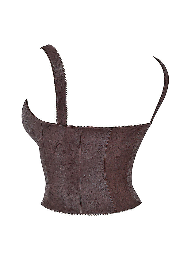 Corset marron en cuir végétalien