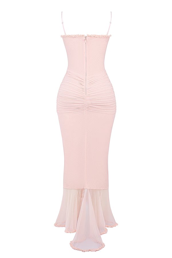 Robe couleur p?che douce ? volants