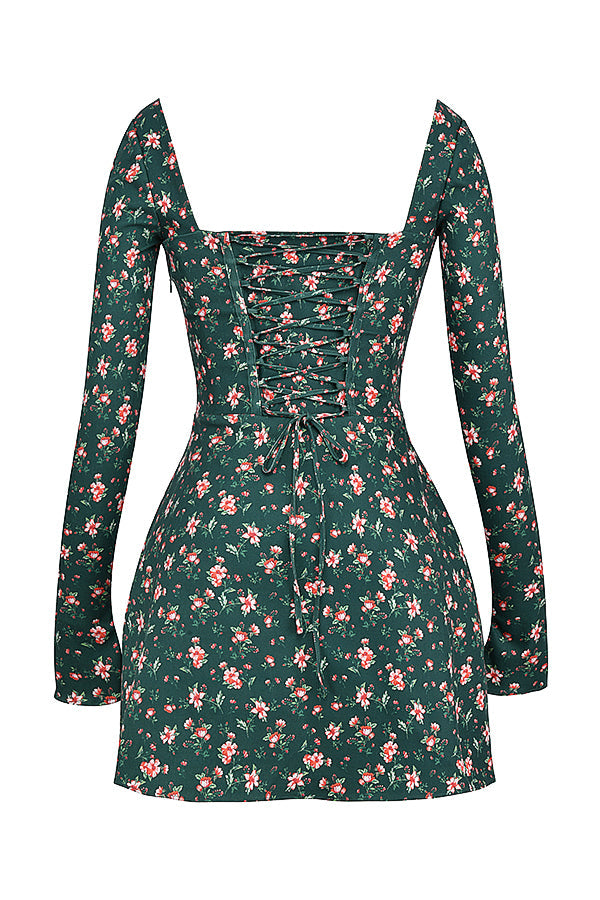 Mini-robe corset à fleurs verte