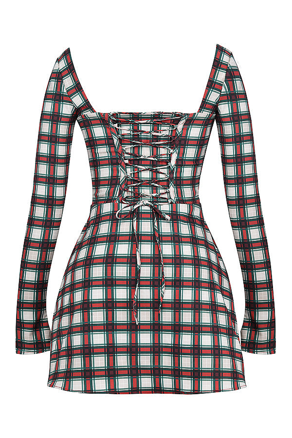 Mini-robe croisée en tartan