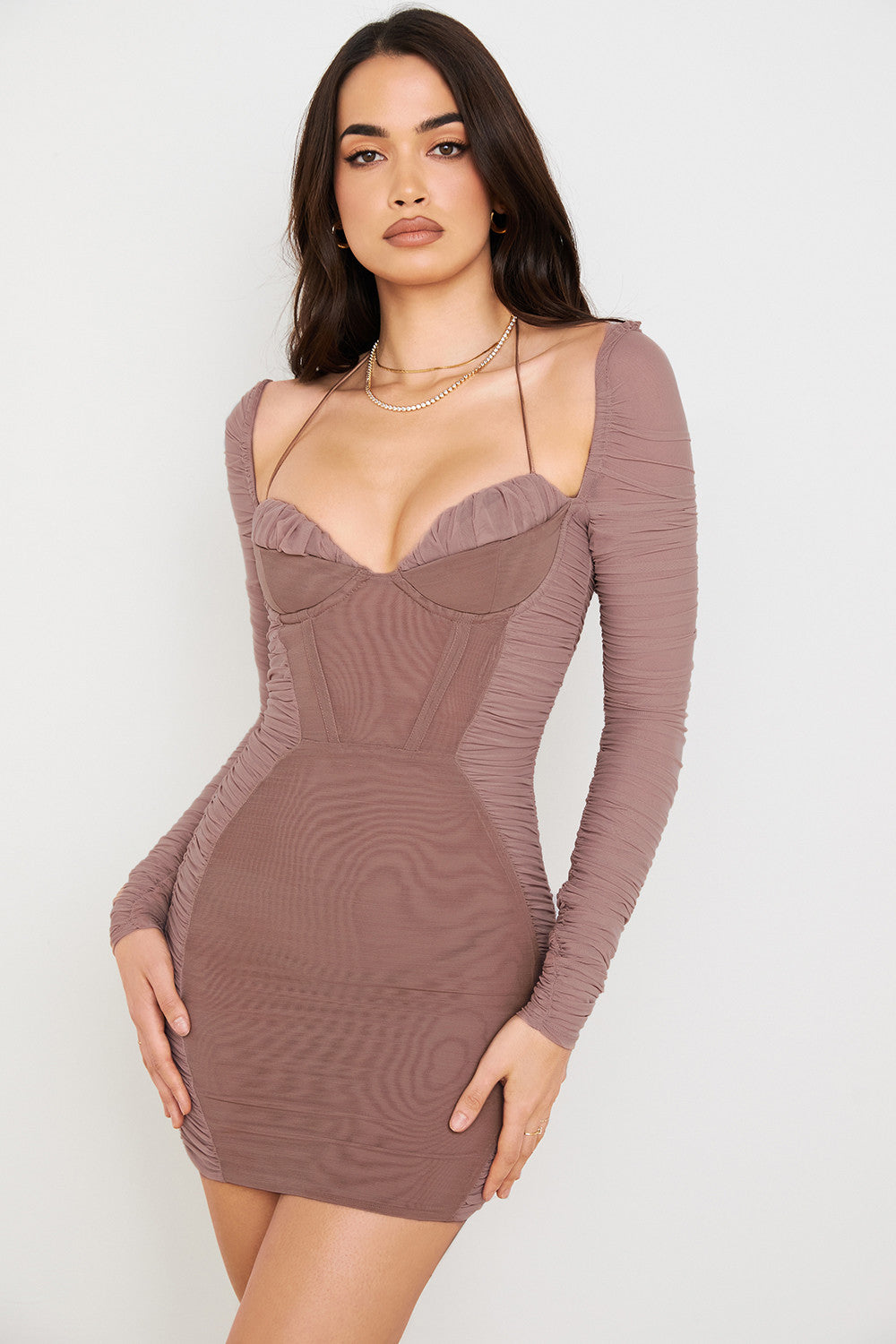 Mokka mini corset avec ruches