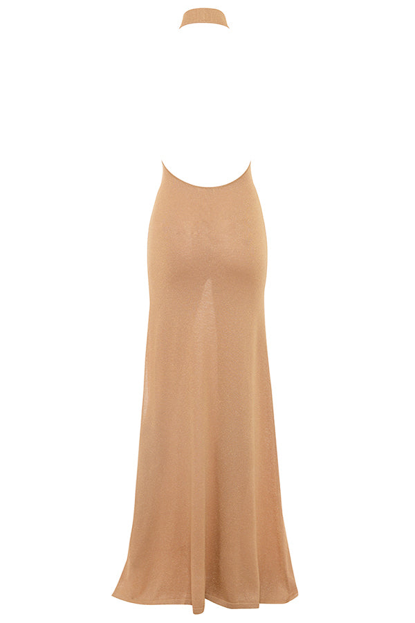 Robe longue en maille dorée