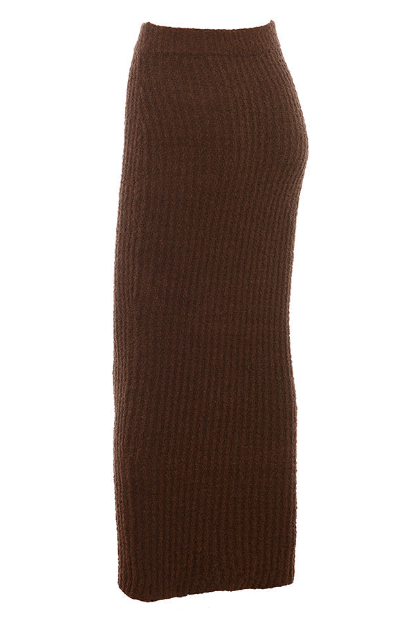 Haut en maille bouclée doux chocolat avec jupe longue en coton
