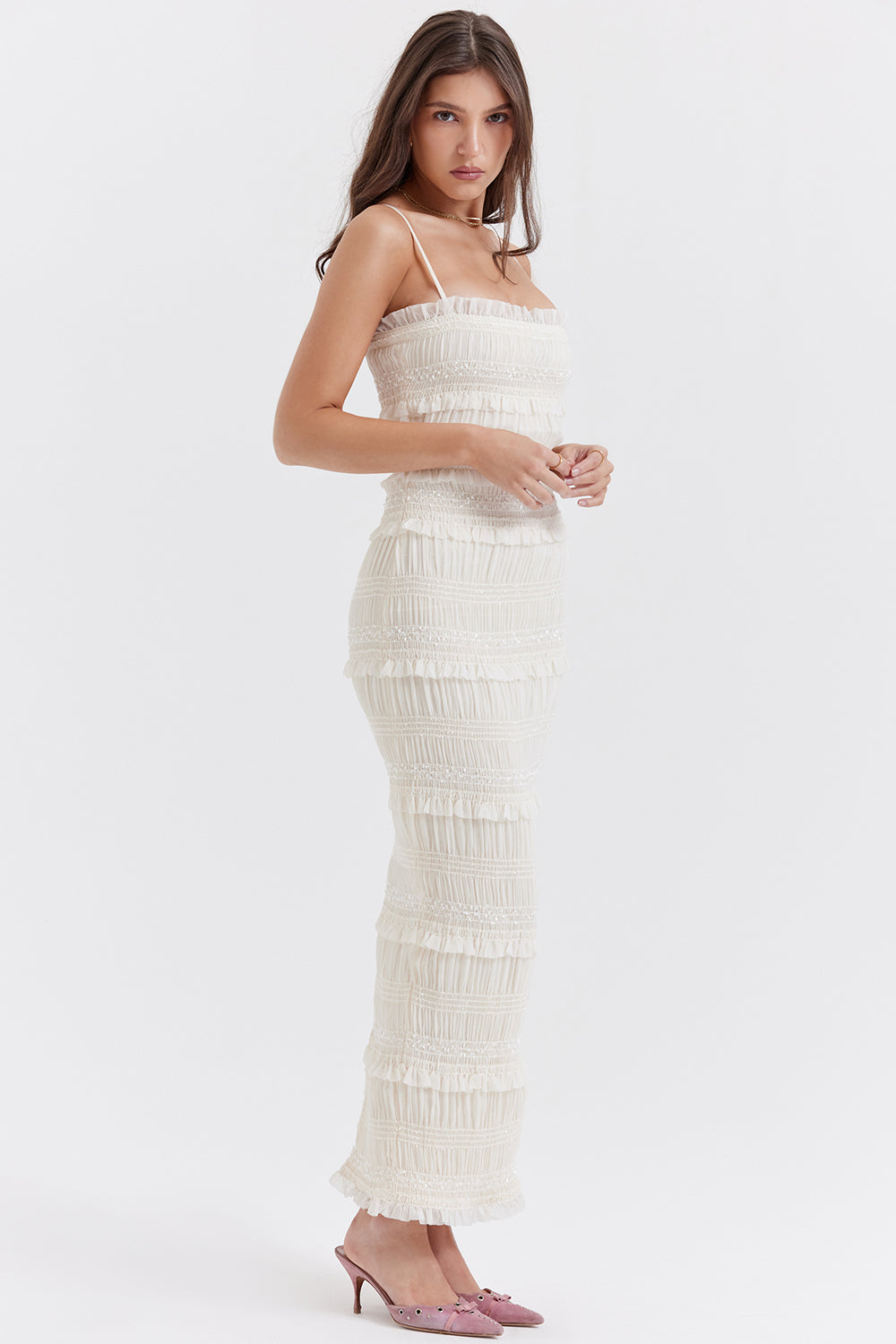 Robe corset à plis pailletés