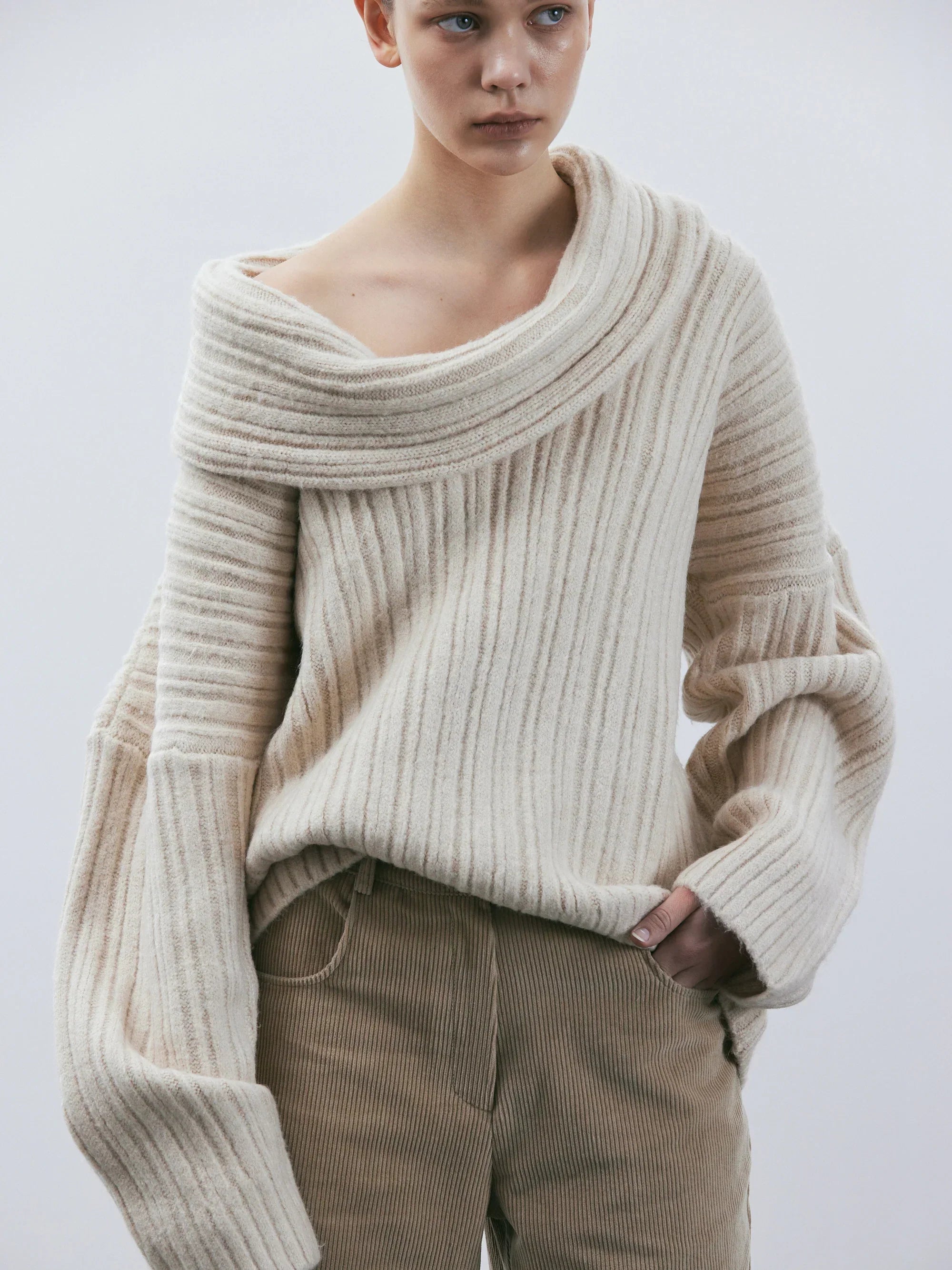 Pull tricoté oversize à roulis haut