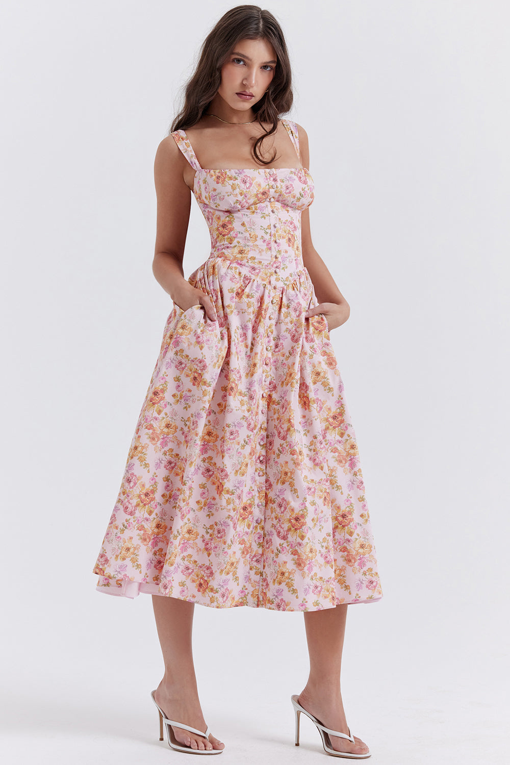 Robe d'été midi à fleurs