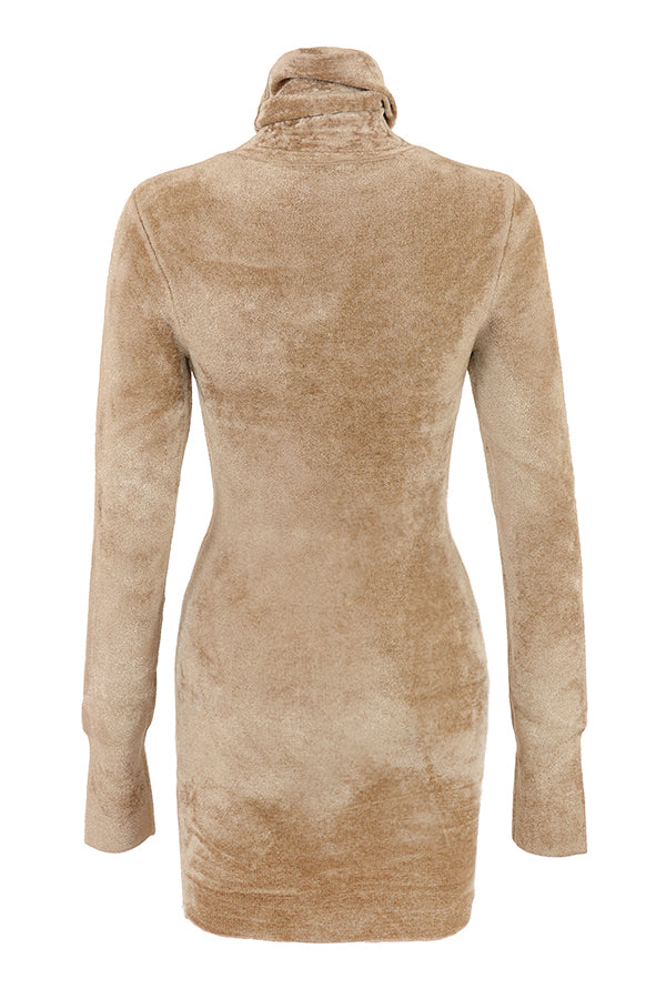 Mini-robe en chenille fauve