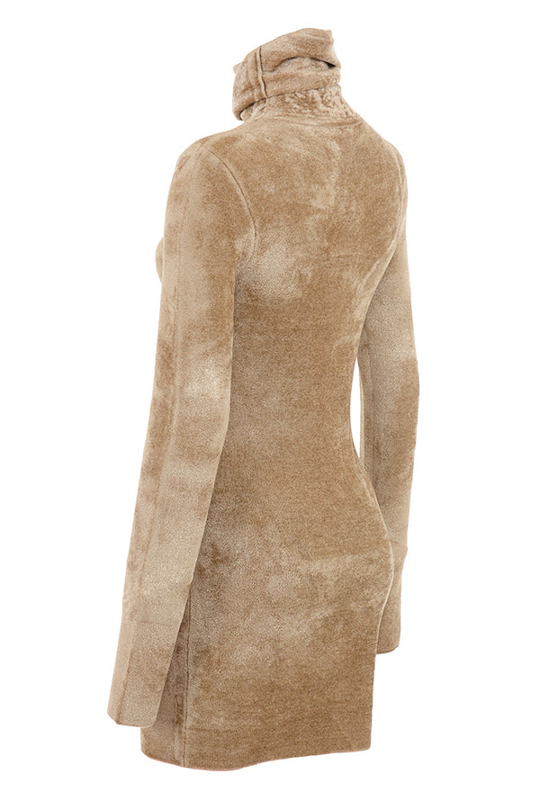 Mini-robe en chenille fauve