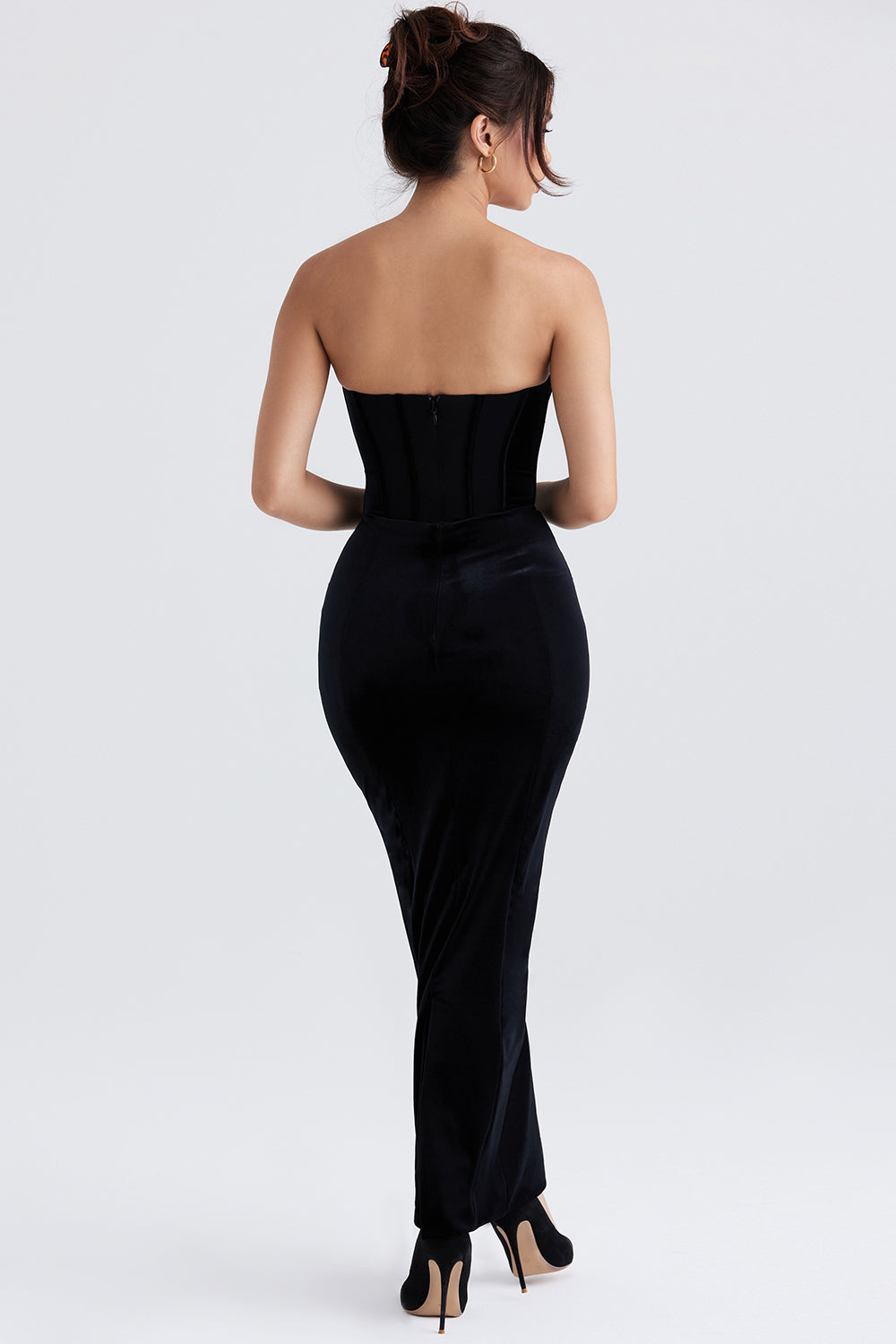 Robe longue corset en velours noir