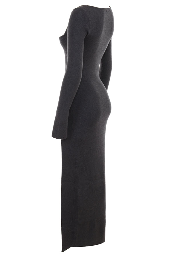 Robe longue en maille de cachemire anthracite