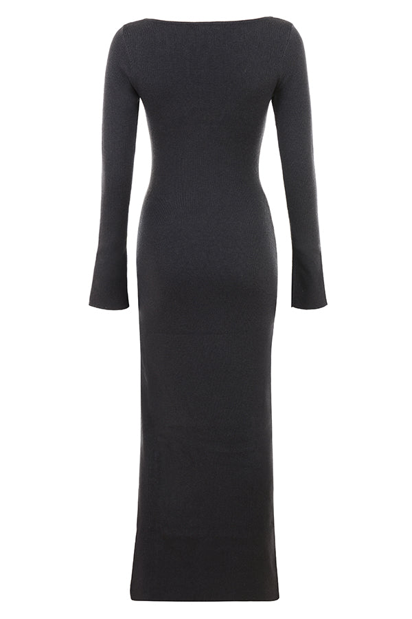 Robe longue en maille de cachemire anthracite