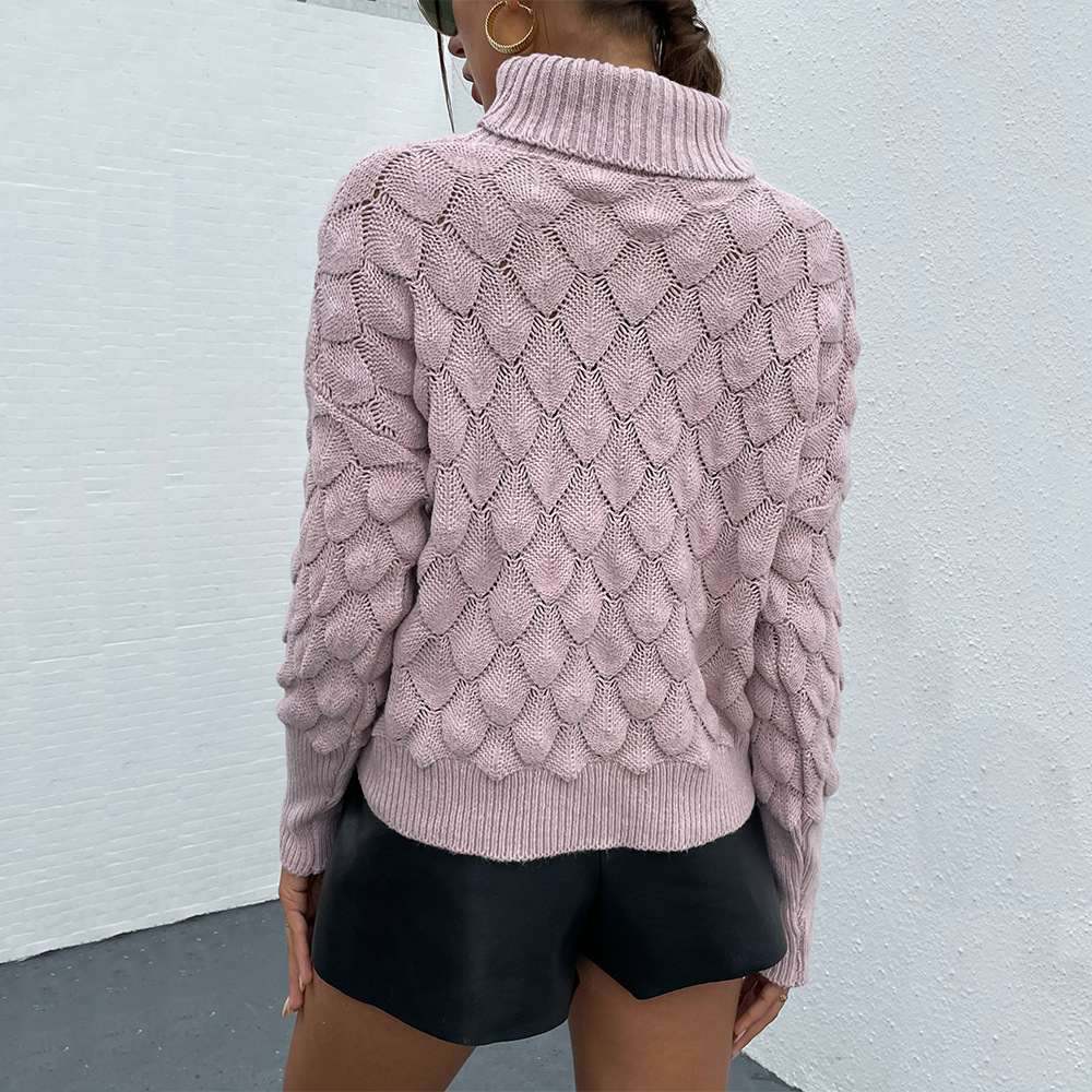 Pull à col roulé en maille rose