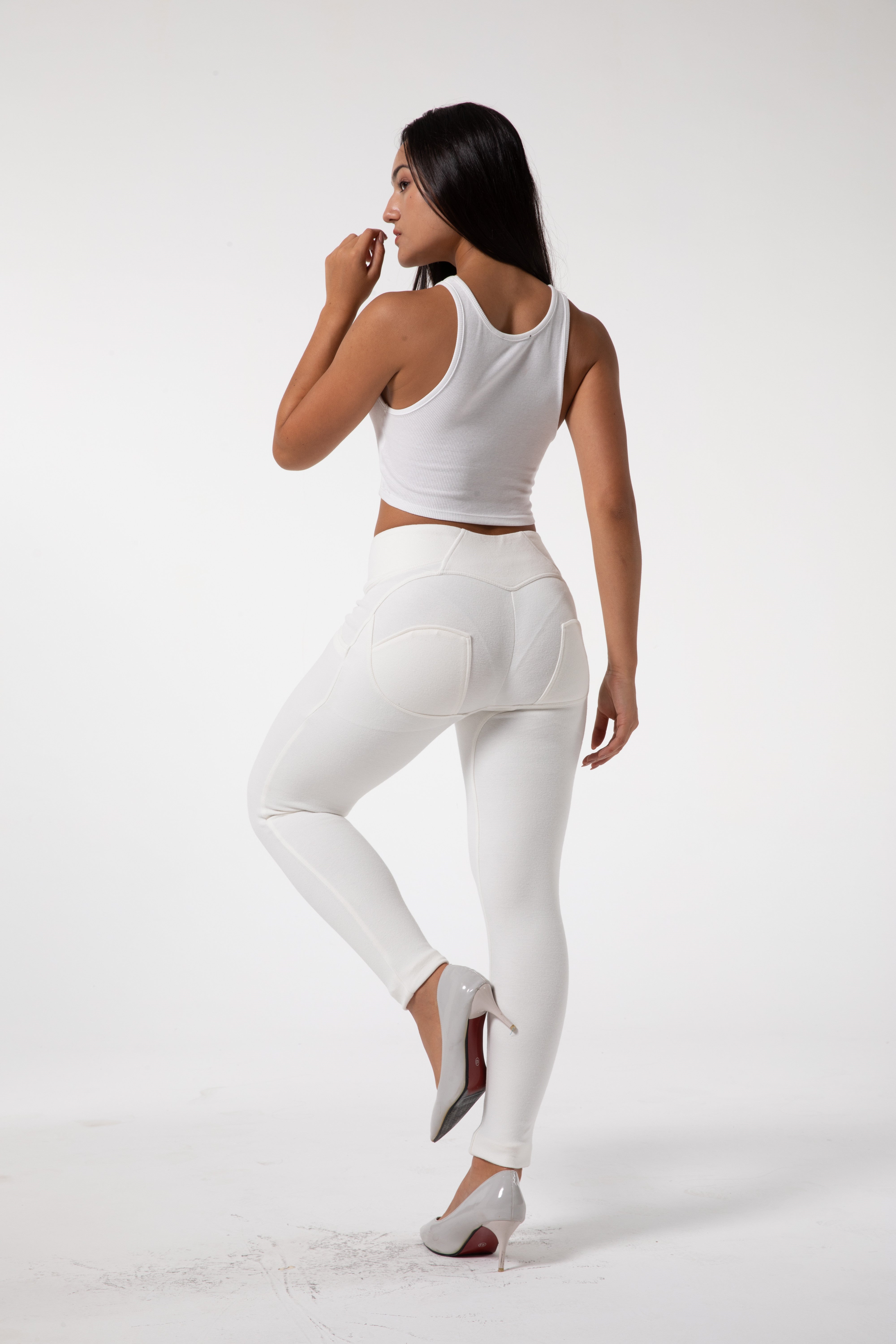 Legging blanc moulant à taille haute