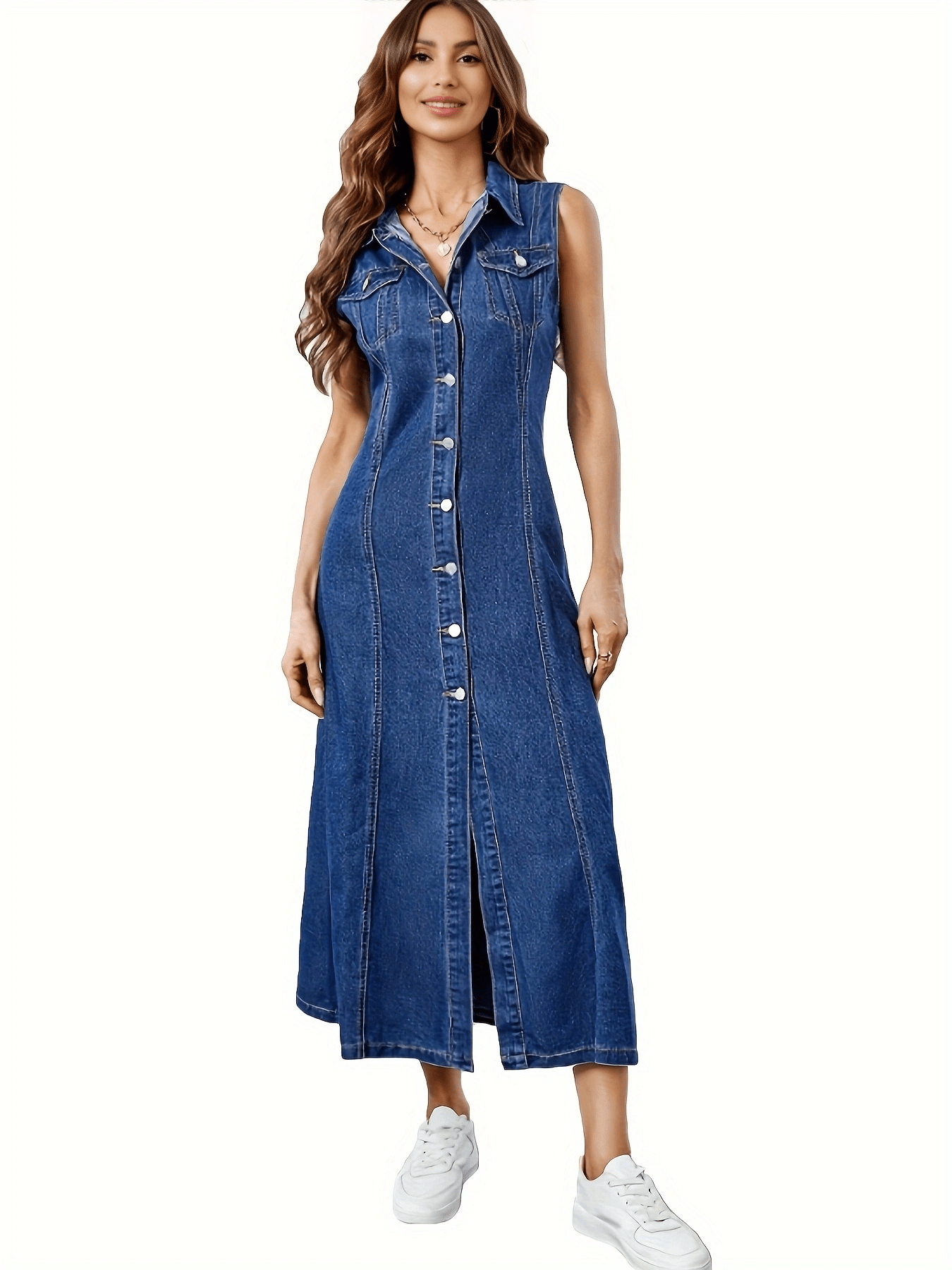 Robe en jean sans manches à revers