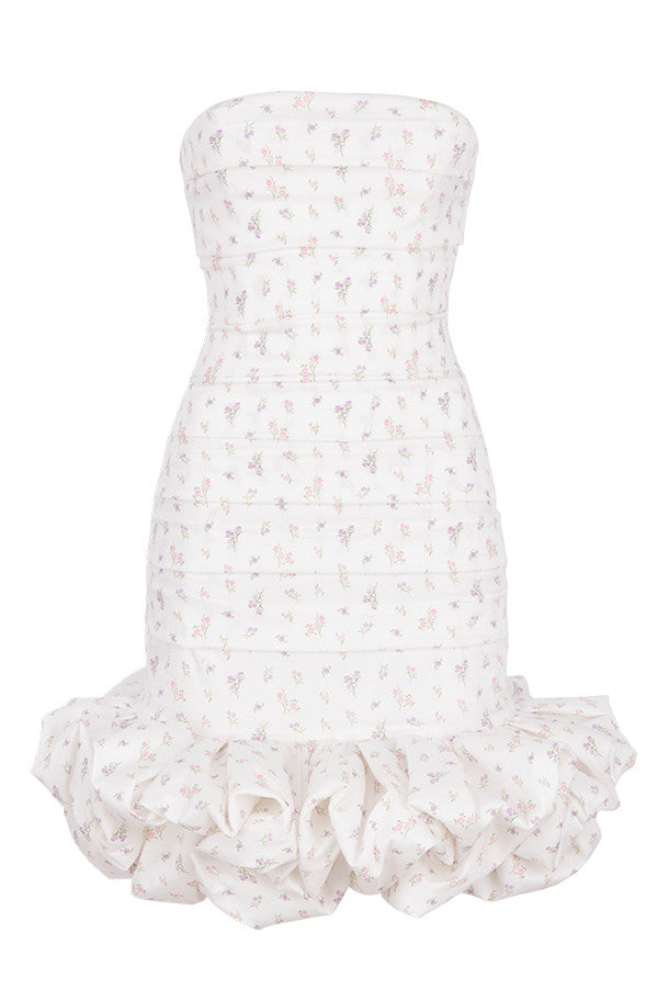 Robe bustier blanche à imprimé fleuri