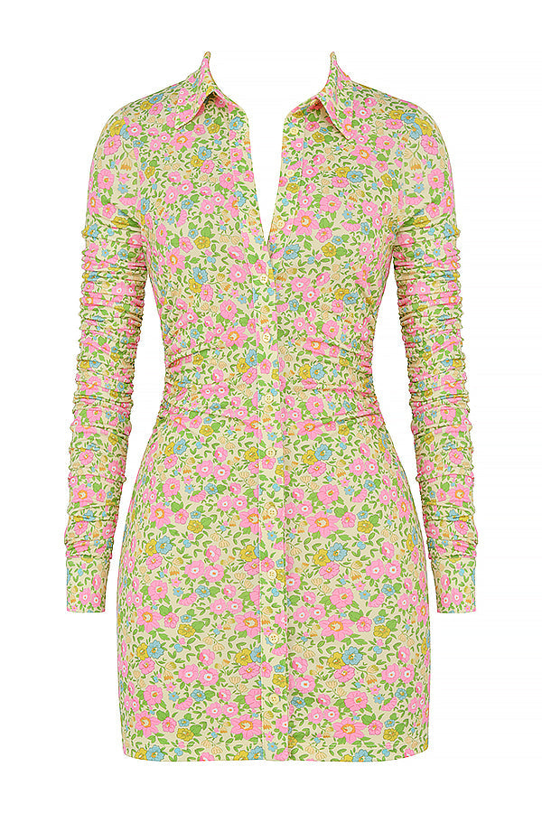 Robe chemise mini vintage à fleurs