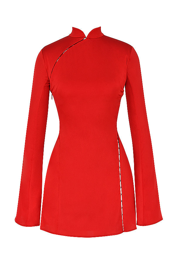 Mini-robe en satin rouge foncé