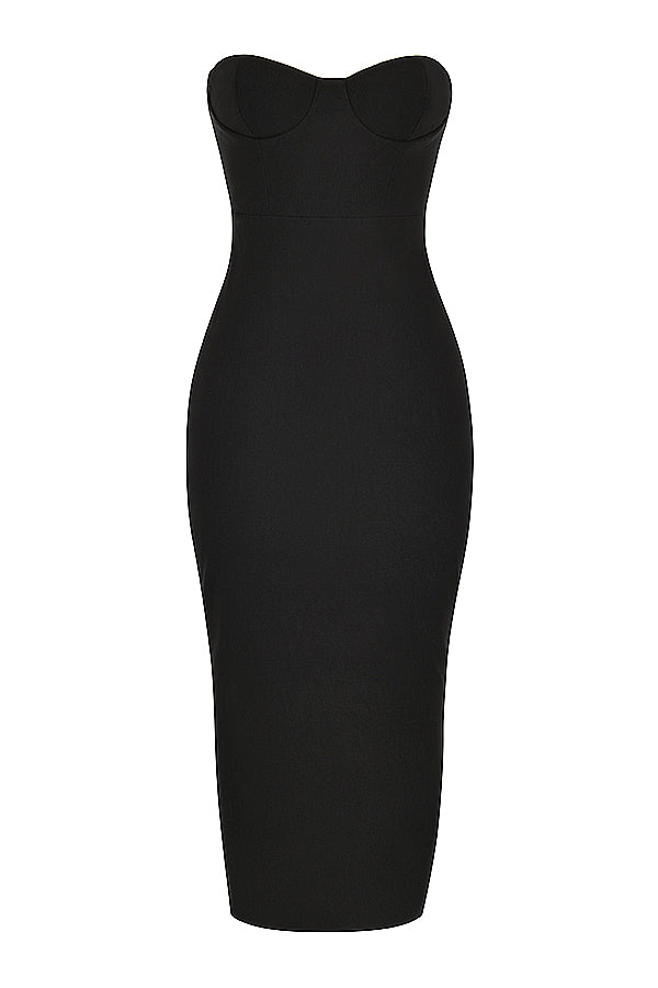 Robe longue noire bustier avec corset