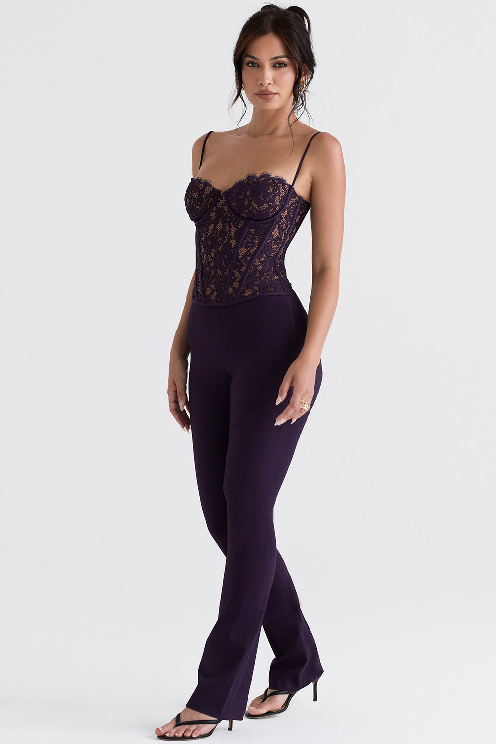 Corset à armatures en dentelle Nightshade avec pantalon taille haute