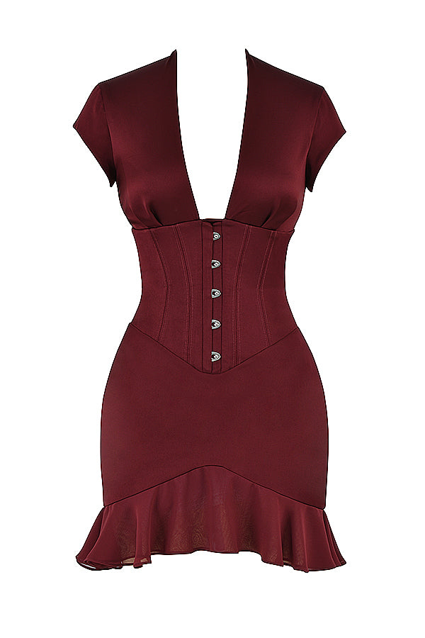 Robe corset bordeaux à volants
