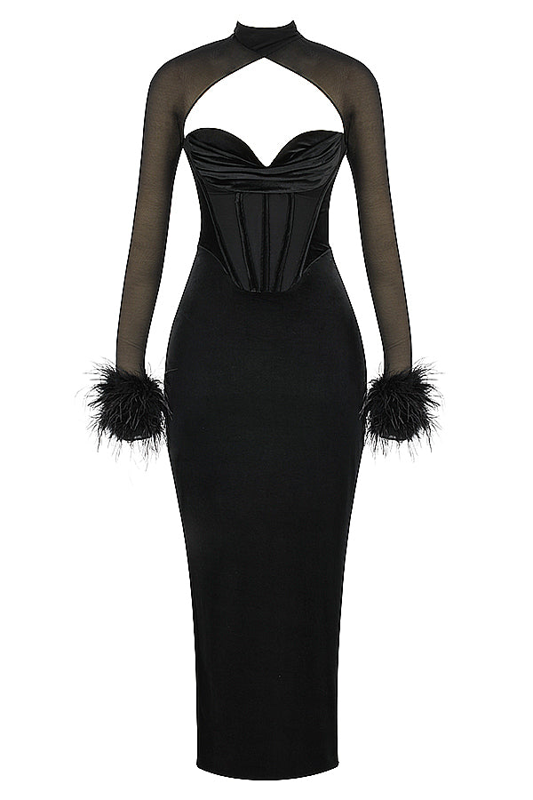 Robe longue corset en velours noir