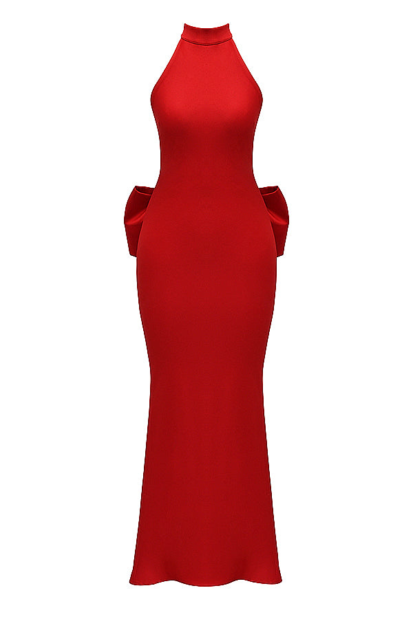 Robe dos nu en maille rouge