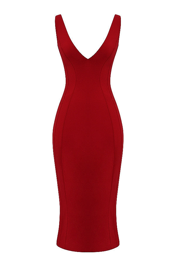 Robe longue décolletée avec roses rouges