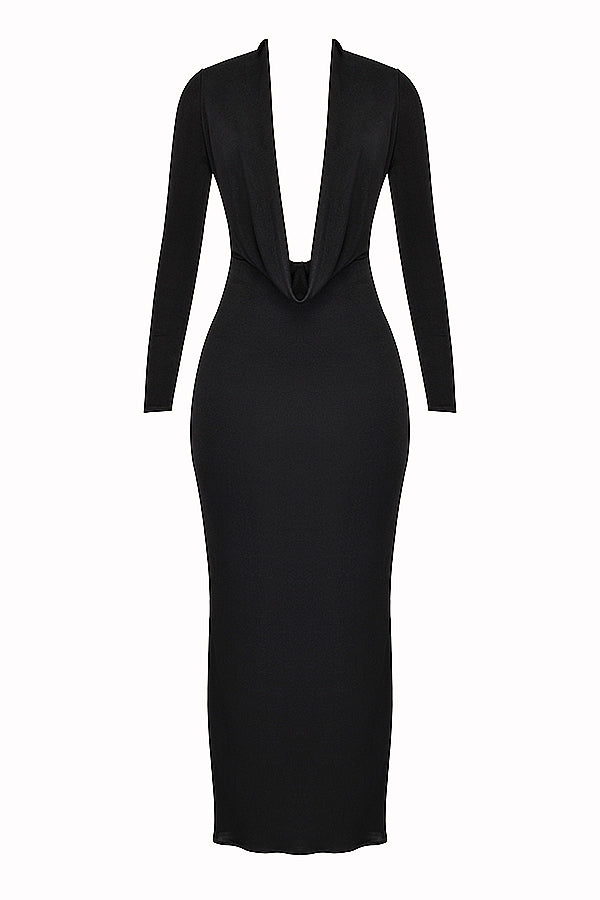 Robe longue drapée noire