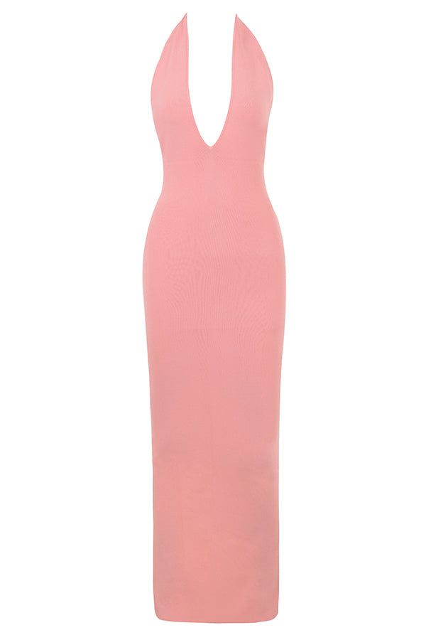 Robe longue décolleté abricot