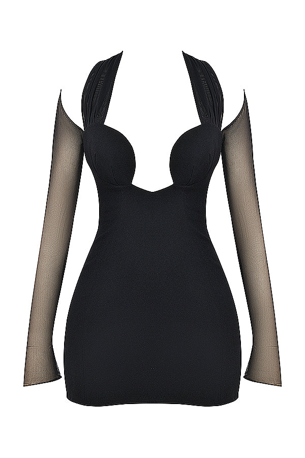 Mini-robe noire avec décolleté profond