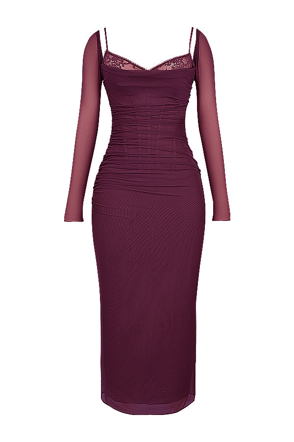Robe longue rouge foncé à manches longues